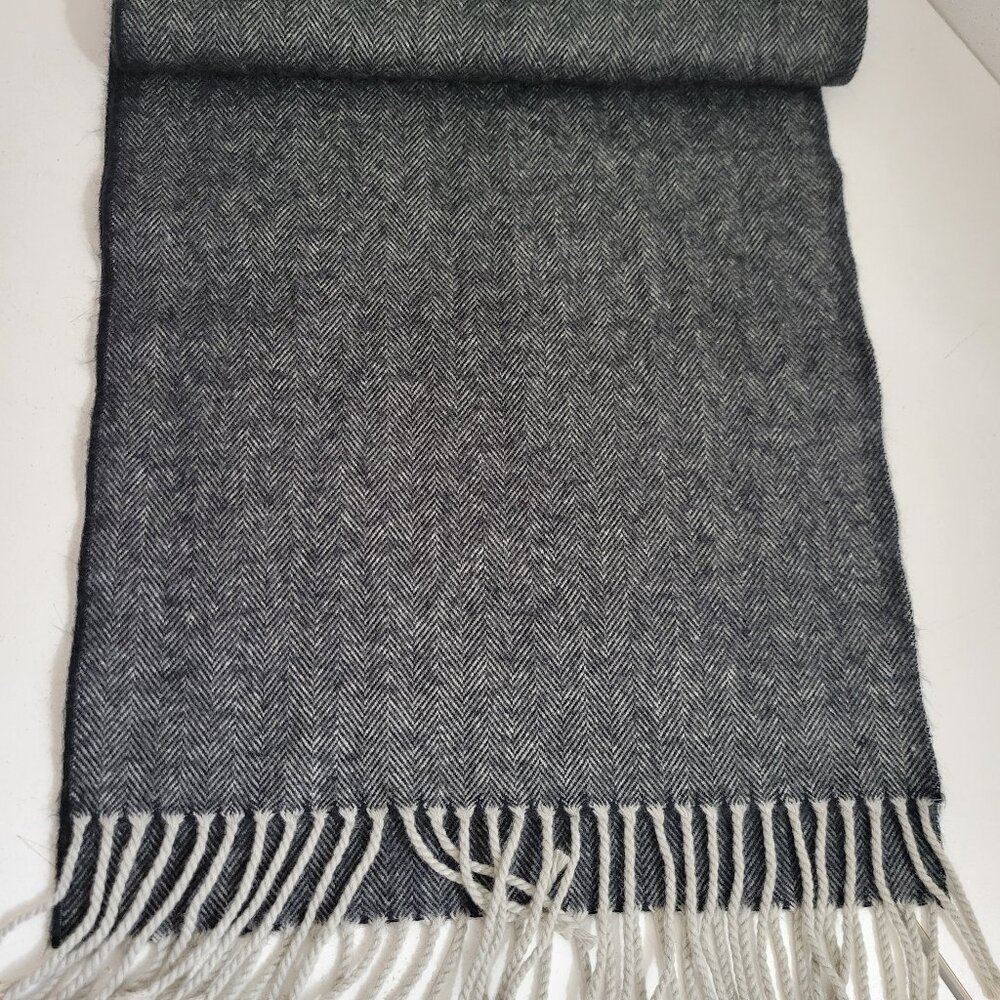 Dark Grey Herringbone 100% Cashmere Scarf from Scotland